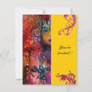 Invitation EXCALIBUR, rouge vif, rose bleu jaune