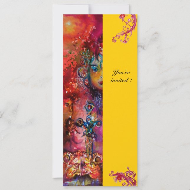 Invitation EXCALIBUR, rouge vif, rose bleu jaune (Devant)