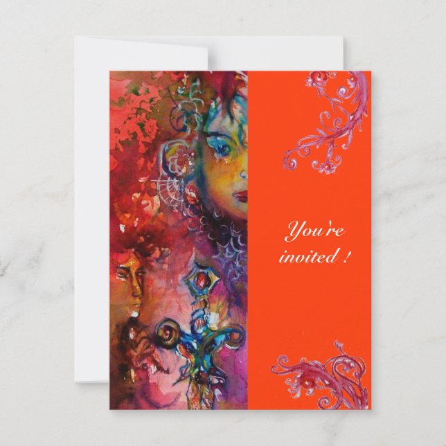 Invitation EXCALIBUR, rouge vif, rose bleu orange (Devant)