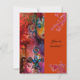Invitation EXCALIBUR, rouge vif, rose bleu orange