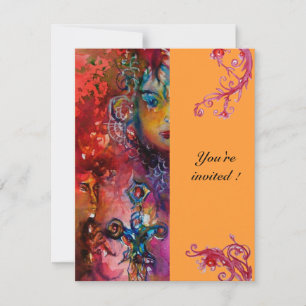 Invitation EXCALIBUR , rouge vif , rose bleu orange
