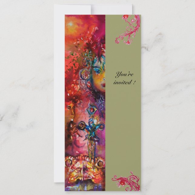 Invitation EXCALIBUR , rouge vif , rose bleu vert (Devant)