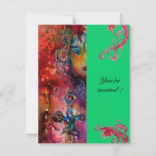 Invitation EXCALIBUR , rouge vif , rose bleu vert