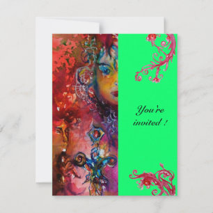 Invitation EXCALIBUR, rouge vif, vert rose