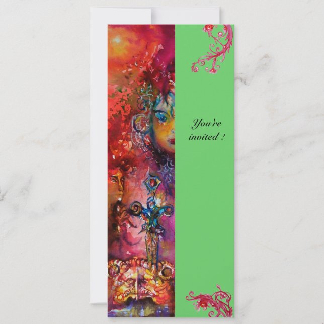 Invitation EXCALIBUR, rouge vif, vert rose (Devant)