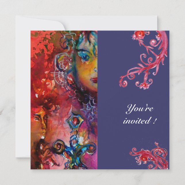 Invitation EXCALIBUR, rouge vif, violet (Devant)