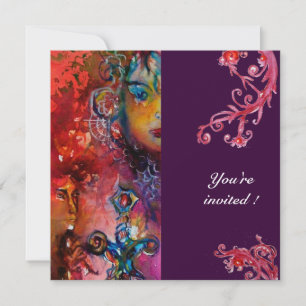 Invitation EXCALIBUR rouge vif violet fuchsia bleu jaune