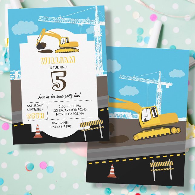 Invitation Excavateur Camion de construction Camions fête d'a (Créateur téléchargé)