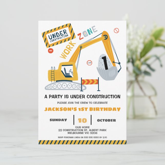 Invitation Excavateur de zone de travail en construction Anni (Debout devant)