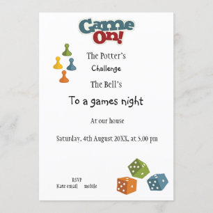 Invitation Excentrique, amusant, nuit de jeux, passionnés de 