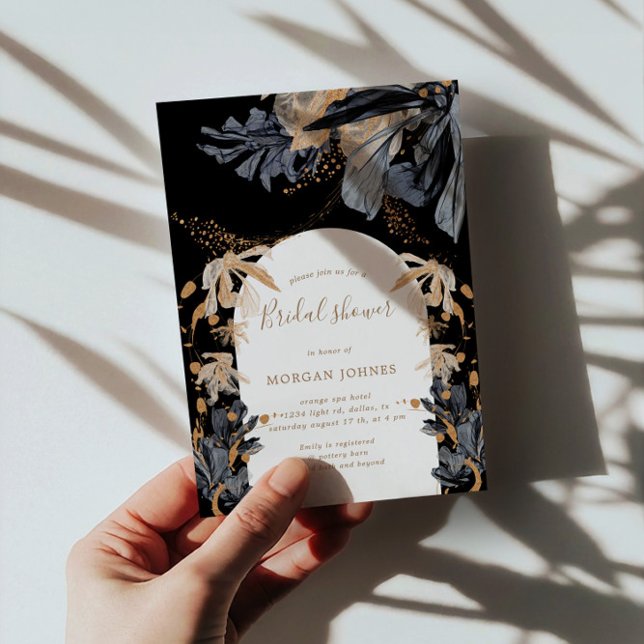 Invitation exclusif Gold Black Floral Fête des mar (Créateur téléchargé)
