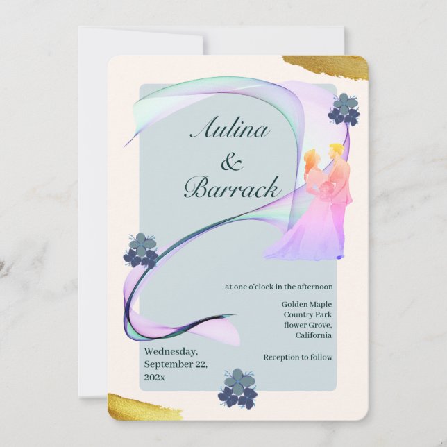 Invitation Exemple classique violet violet vert violet mariag (Devant)