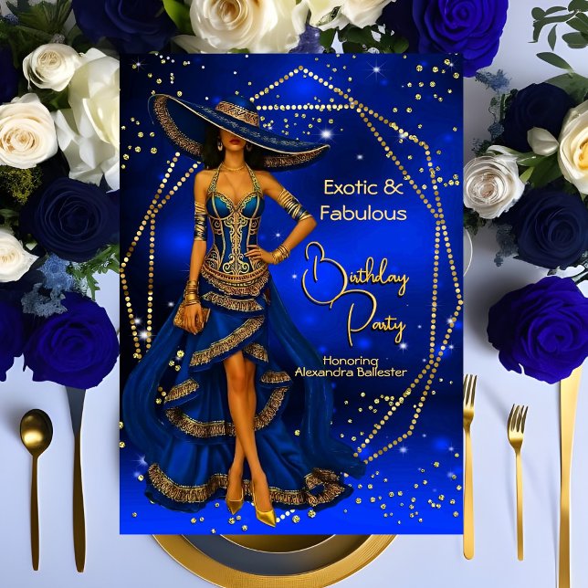 Invitation Exotic Fabulous Blue Gold Anniversaire fête stupéf (Créateur téléchargé)