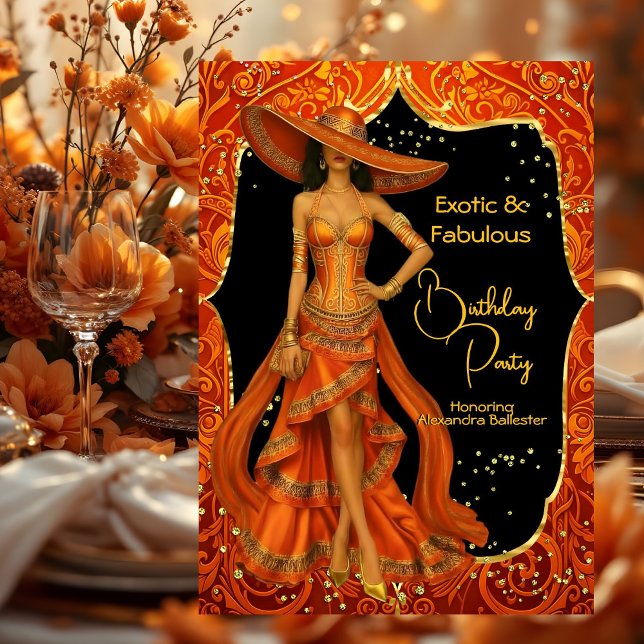Invitation Exotic Orange Fabrique Merveilleux Anniversaire Or (Créateur téléchargé)