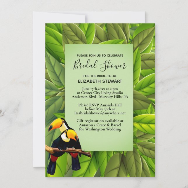 Invitation Exotic Toucan avec Fête des mariées de registre de (Devant)