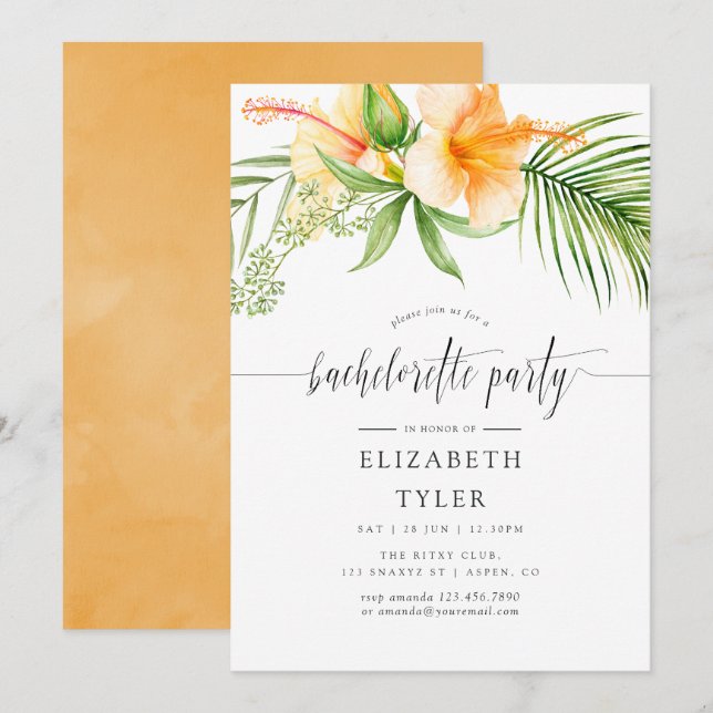 Invitation Exotic Tropical Floral Beach Bachelorette Party (Devant / Derrière)