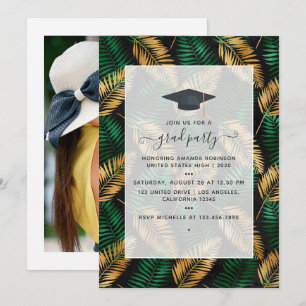 Invitation Exotic Tropical Green and Gold Graduation Party