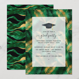 Invitation Exotic Tropical Green and Gold Graduation Party