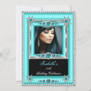 Invitation Exotic Turquoise Blue Aqua Snowflake Photo Anniver
