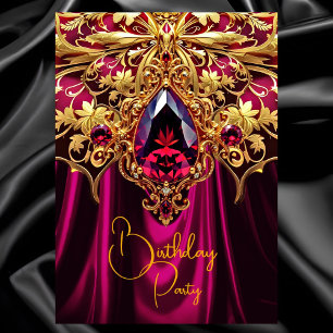 Invitation Exotique Anniversaire Bourgogne Prune Or Joyau
