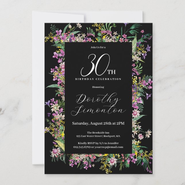 Invitation Exotique violet rose jaune Fleur sauvage 30e anniv (Devant)