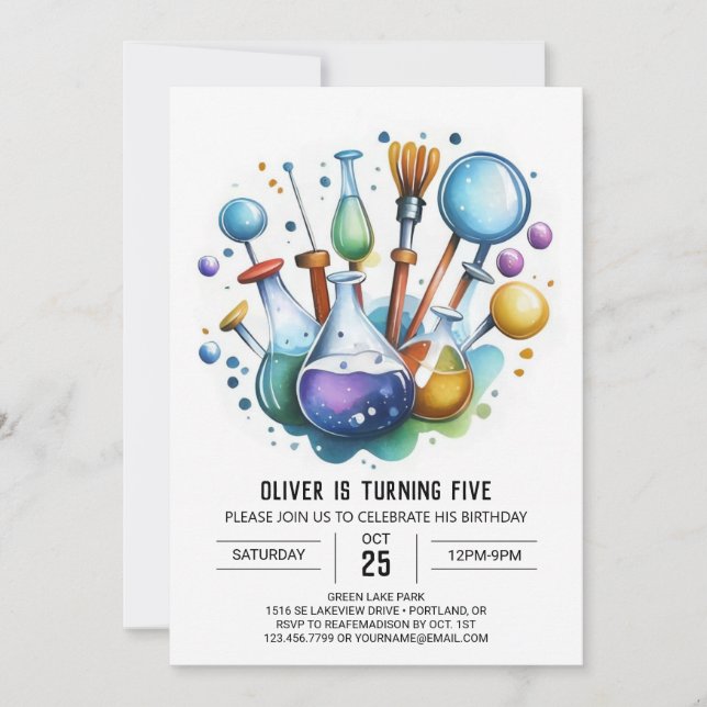 Invitation Expérience en ligne Whimsy Scientist Anniversaire (Devant)