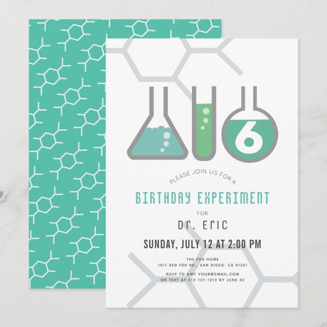 Invitation Expérience scientifique White & Green Boy Annivers (Devant / Derrière)