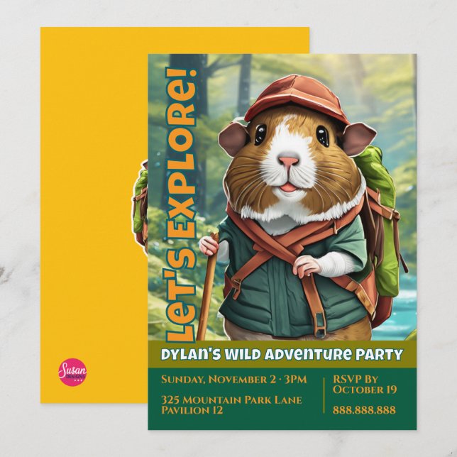 Invitation Explorons ! Cochons d'Inde de plein air randonneur (Devant / Derrière)