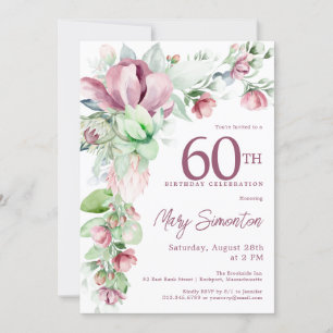 Invitation Exquise rose mauve Floral 60e anniversaire