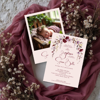 Invitation Exquisite Floral Burgundy Shades Arch Baby Baptism