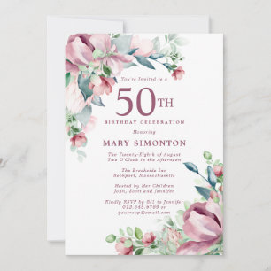 Invitation Exquisite Rose Florale Rose 50e Anniversaire