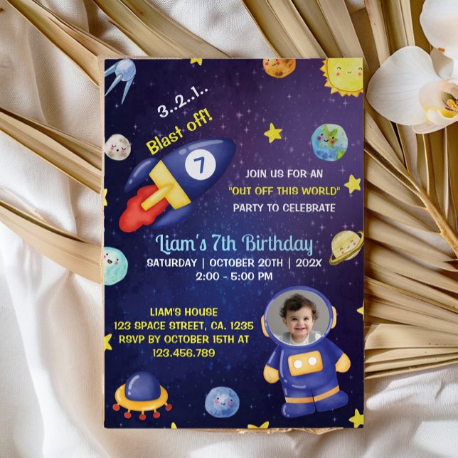Invitation Extérieur Planètes spatiales Boy Photo Anniversair (Créateur téléchargé)
