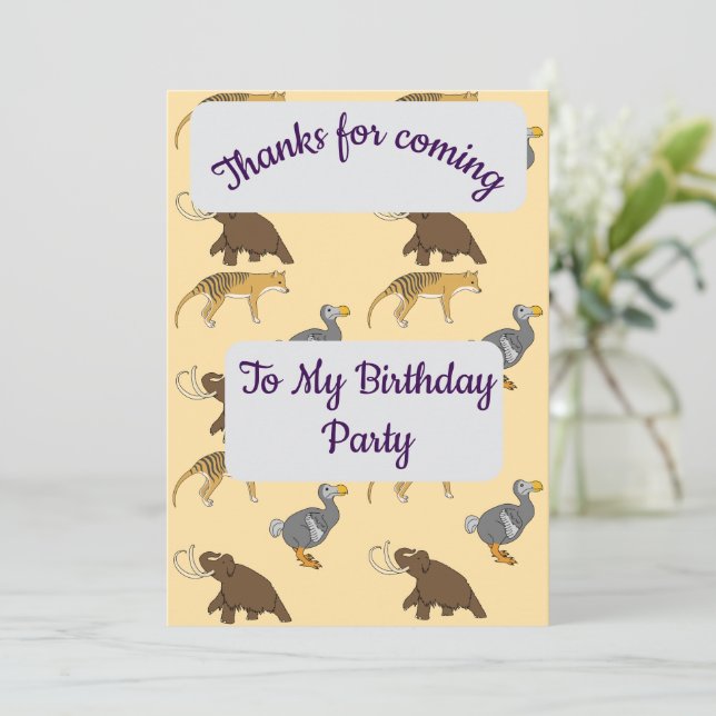 Invitation Extinct Animals Thank you Card (Debout devant)