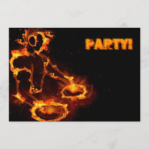 Invitation Extreme cool Flaming DJ party invitation.