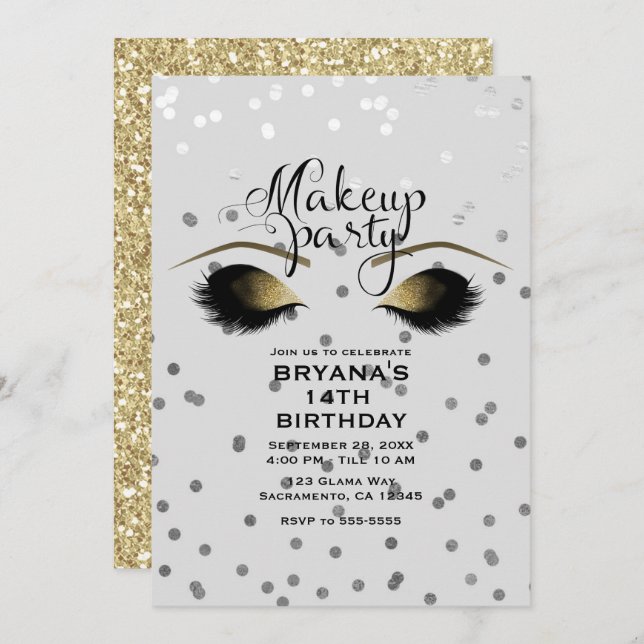 Invitation Eyelashes de maquillage d'argent et d'or Beauté Do (Devant / Derrière)