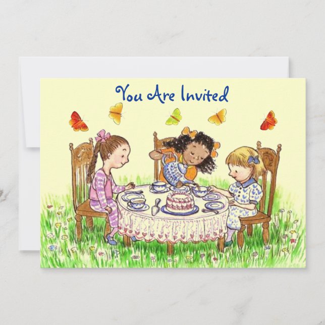 Invitation ~ EZ d'invitation de thé de filles et de papillons (Devant)