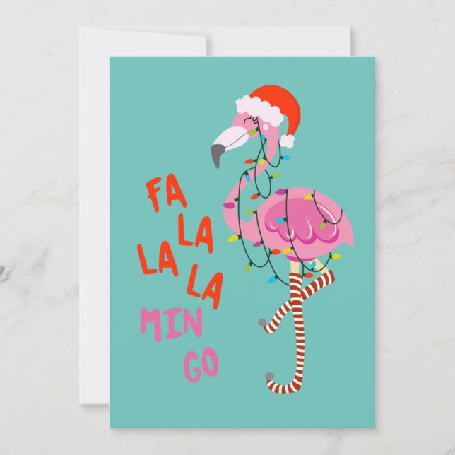 Invitation Fa La La La Mingo Flamant rose Pour Noël Noël (Devant)