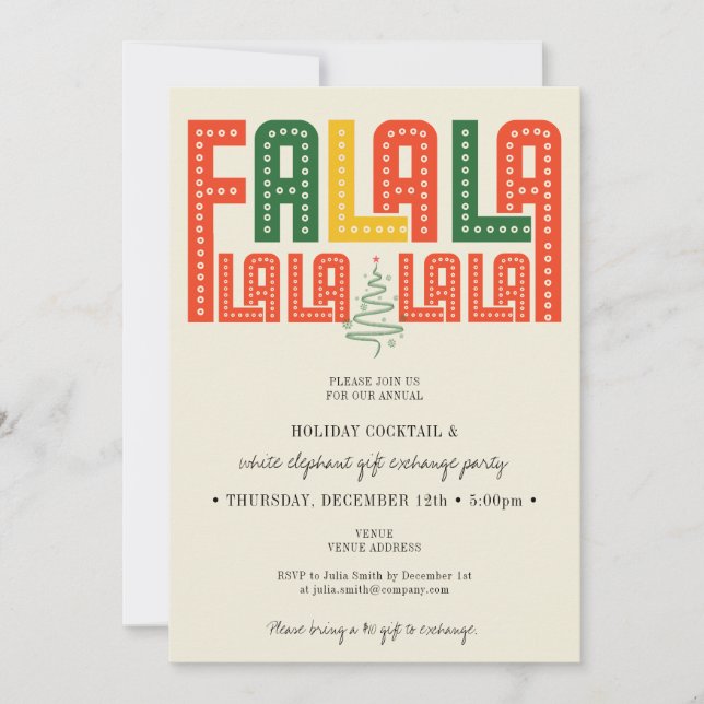 Invitation Fa La La Red Holiday Cocktail White Elephant Party (Devant)