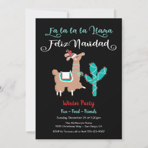 Invitation Fa la Llama Feliz Navidad Party