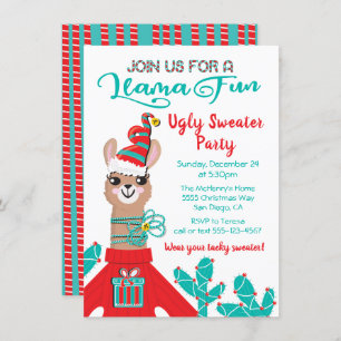 Invitation Fa la Llama Ugly Christmas Sweat Party