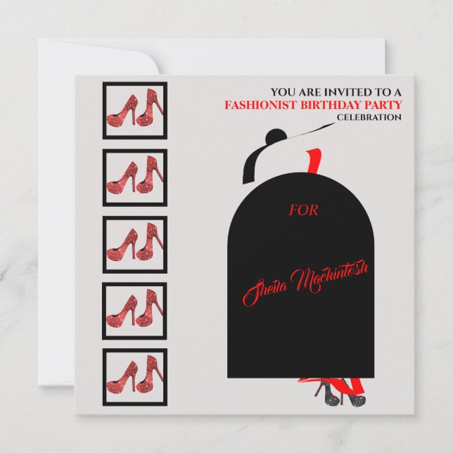 Invitation Fab Noir Silhouette Glam Rouge Robe Chaussures Ann (Devant)