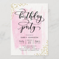 Fab Pink Watercolor Gold Confetti Anniversaire