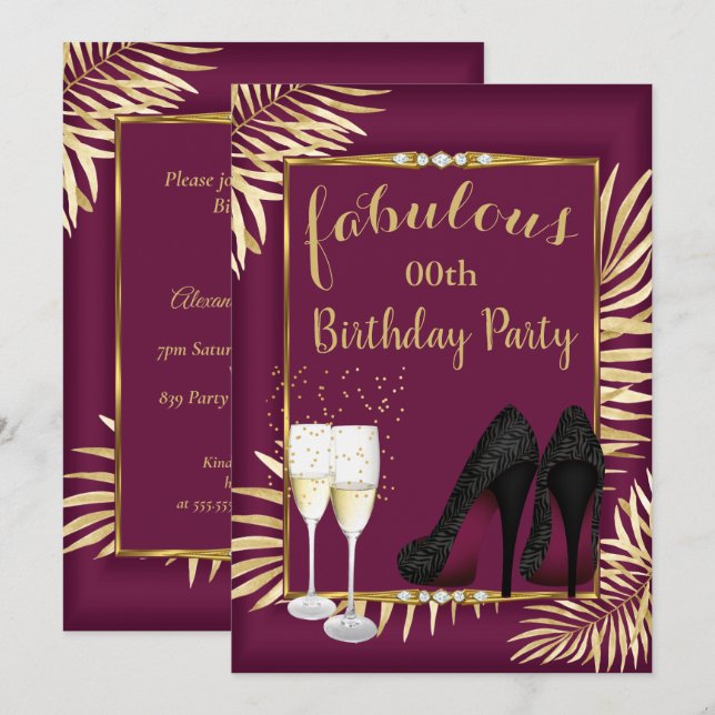 Invitation Fabrique Bourgogne Gold Palms zebra Champagne Part (Devant / Derrière)