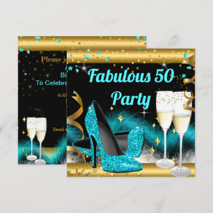 Invitation Fabrique Champagne Party Turquoise Bleu Haut talon