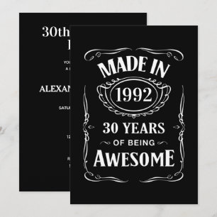 Invitation Fabriqué en 1992 30 ans d'être génial anniversaire