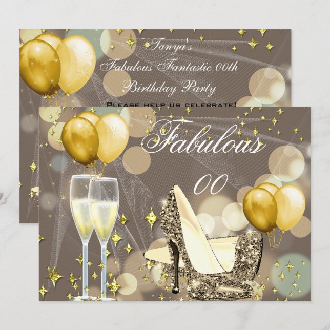 Invitation Fabrique Gold Beige Champagne Anniversaire 2 (Devant / Derrière)
