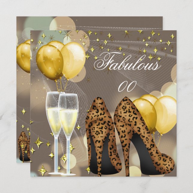Invitation Fabrique Gold Beige Leopard Champagne Party (Devant / Derrière)