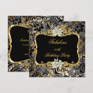 Invitation Fabrique Gold Black Grey Pearl Damask Party