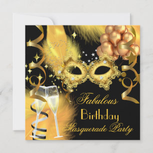 Invitation Fabrique Gold Black Masquerade fête d'anniversaire