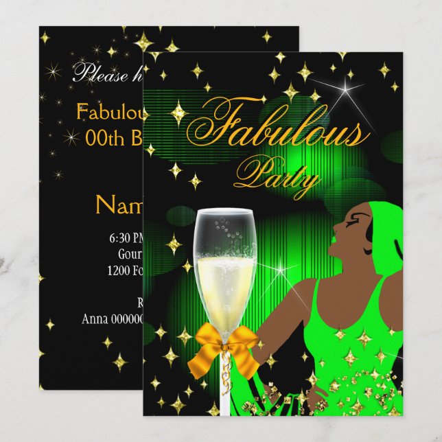 Invitation Fabrique Lime Green Parties scintillant Diva fête  (Devant / Derrière)